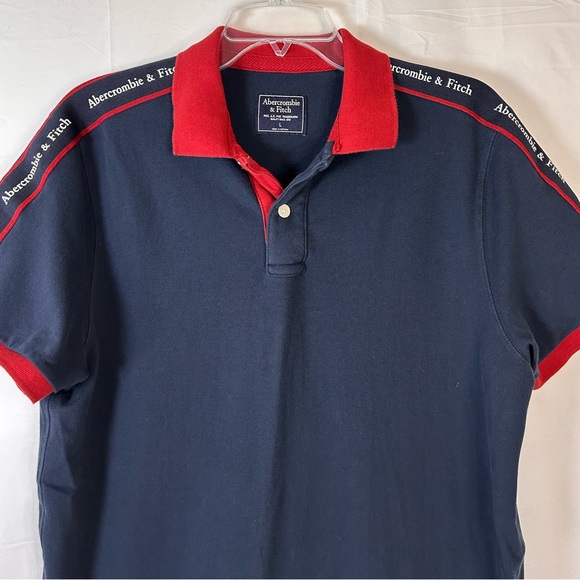 Abercrombie & Fitch Men's Polo short sleeve Navy Red shoulder branded Size Large - Picture 3 of 7